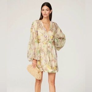 Alexis Behati Dress XS | Sheer Floral Mini Dress | Long Sleeve V-Neck